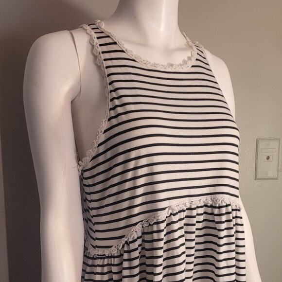 Pol striped babydoll tank lace trim racerback coastal nautical casual top L - Picture 4 of 10